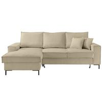 ECKSOFA mit Schlaffunktion, Bettkasten, Wellenunterfederung, Récamiere links B240/T150/H92 cm, Liegefl. 125x198 cm, Cord Beige Grau / 17223 - Greige/Schwarz, Textil/Metall (240/150cm) - luma-home