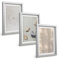 BILDER SET 3er Set - 20x30 cm Silberner Rahmen - Boho-Naturtexturen und -Strukturen - Silberfarben, Kunststoff (20/30cm) - TULUP
