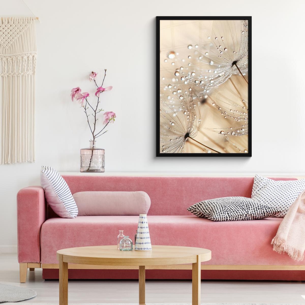 POSTER MIT RAHMENGERAHMTES BILD Löwenzahn - Abstrakt - Natur - Beige 60x90 cm - Braun, Papier (60/90cm) - MuchoWow
