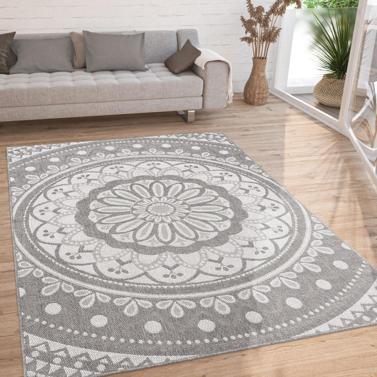 FLACHWEBTEPPICH, mit Mandala-Muster, Grau, 80 x 150 cm - Grau, Textil (150/80cm) - KADIMA DESIGN