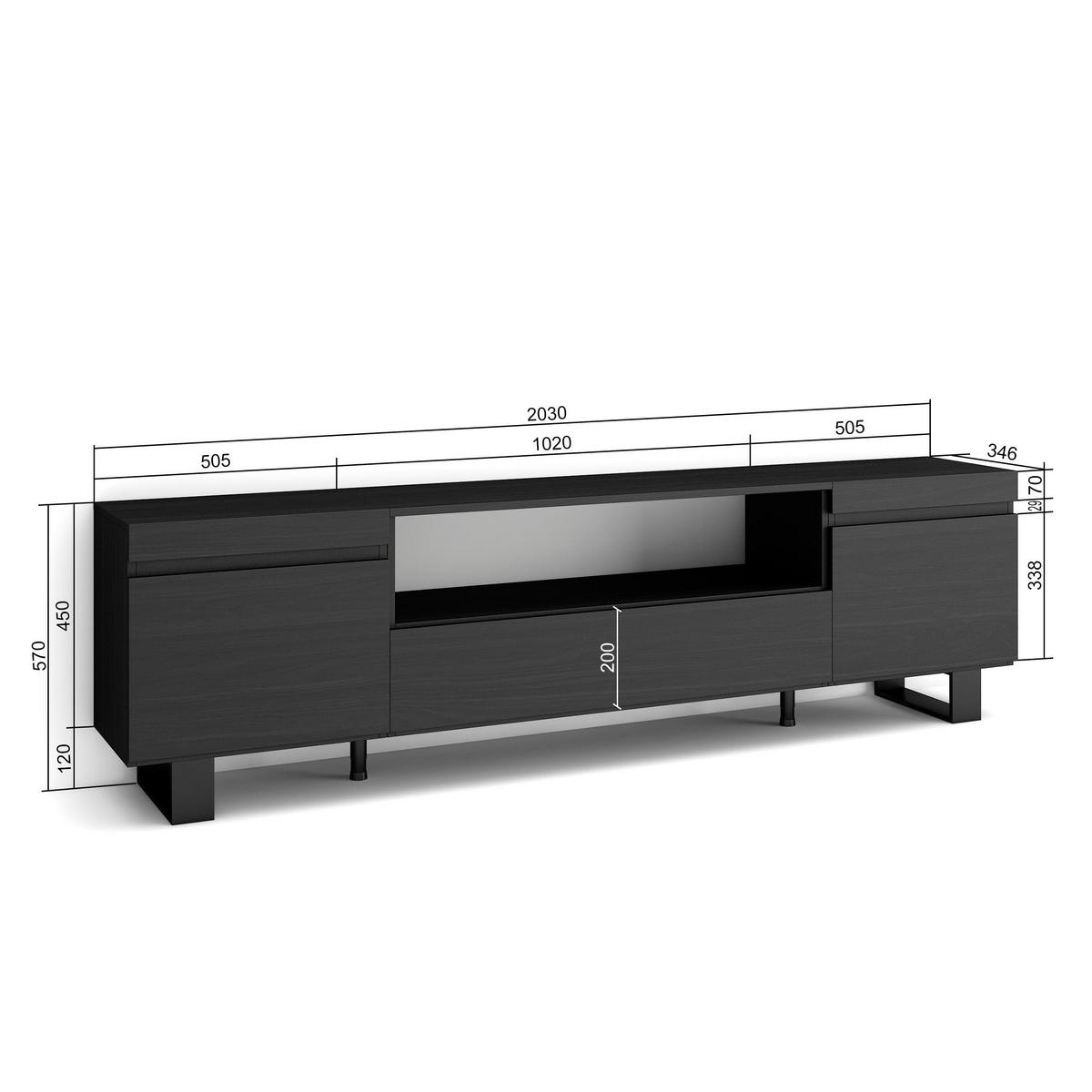 LOWBOARD, Schwarz, 200/35/57cm - Anthrazit/Schwarz, Holzwerkstoff (200/57/35cm) - Skraut Home