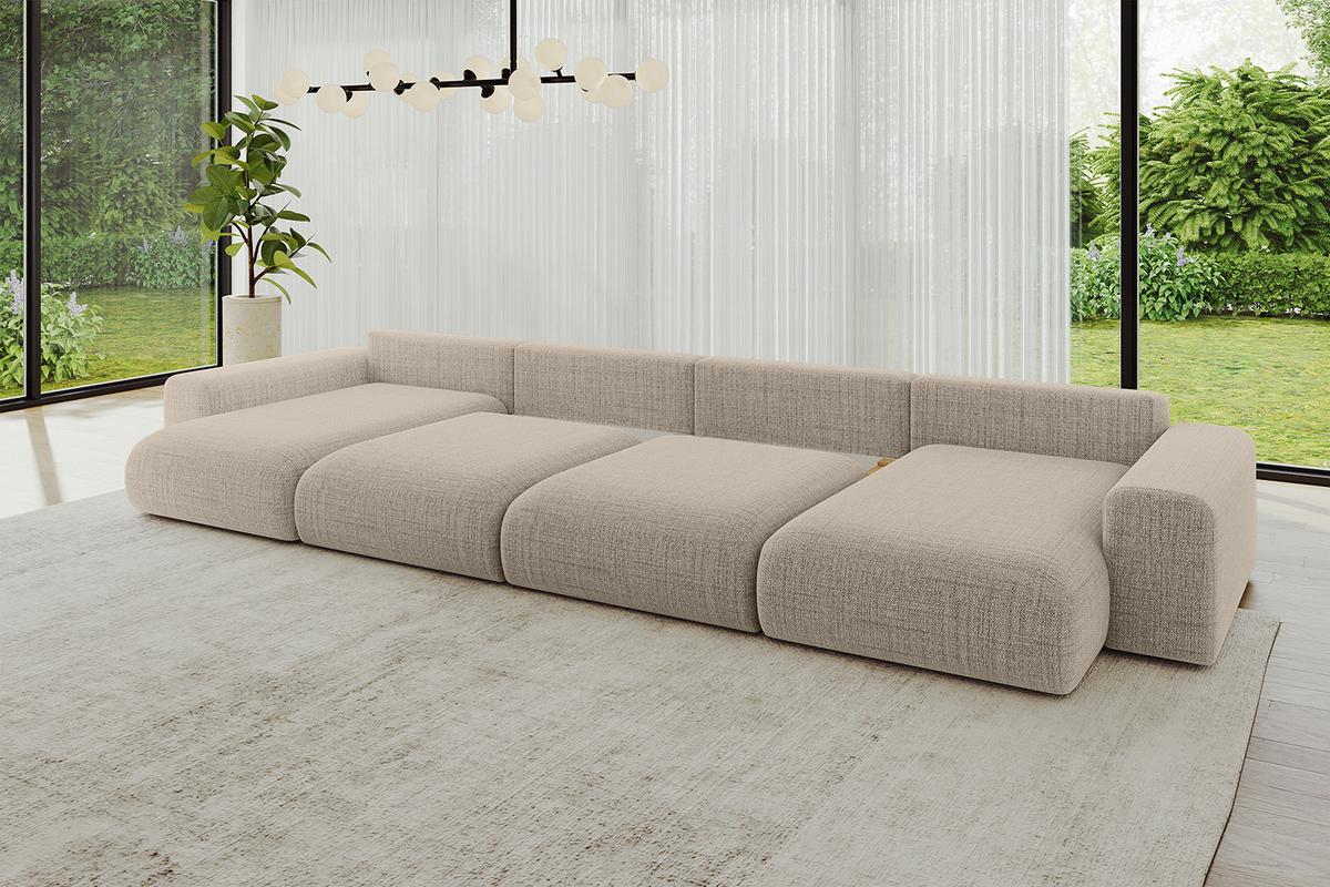 WOHNLANDSCHAFT mit Schlaffunktion ESKAR-U2-464x176x72cm Beige - Cappuccino, Holzwerkstoff/Kunststoff (176/72/464cm) - ALTDECOR