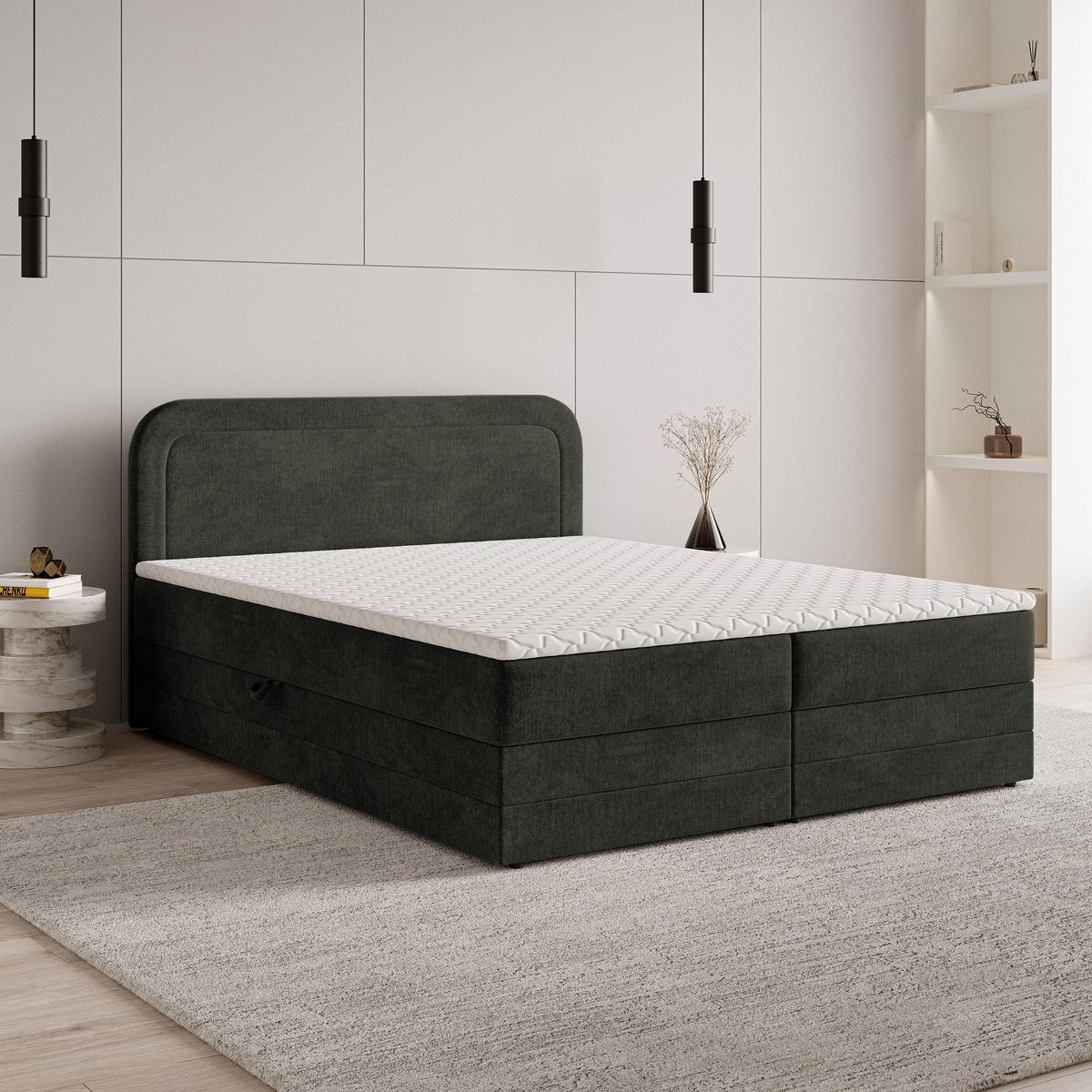 BOXBETT ARMEL 140x200 cm mit Matratze und Topper - Schwarz - Schwarz, Holz (140/200cm) - MASSENO
