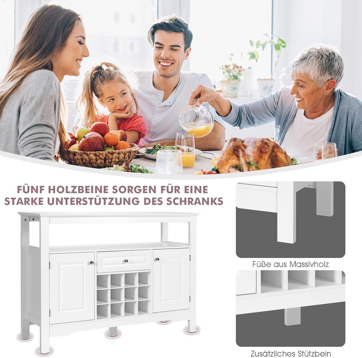 KÜCHENSCHRANK Sideboard Weiß - Weiß, Holz (8.5/83cm) - COSTWAY