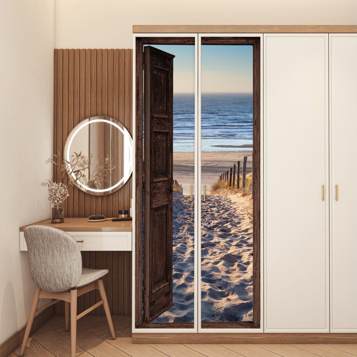 TÜRAUFKLEBER Durchblick - Strand - Meer - Weg - Dünen 80x215 cm - Türtapete - Sandfarben, Kunststoff (80/0.1cm) - MuchoWow