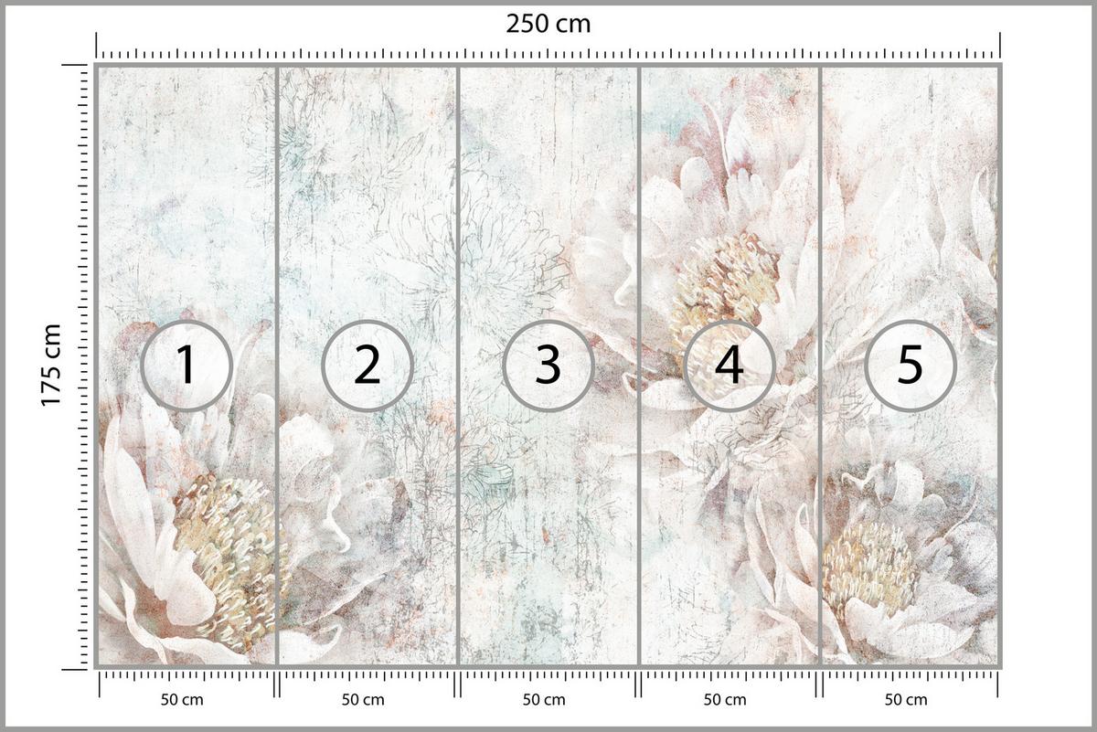 FOTOTAPETE für Büro Pfingstrosen Blumen Beton Vintage 250x175 - Gelb/Rosa, Papier (250/175cm) - Muralo