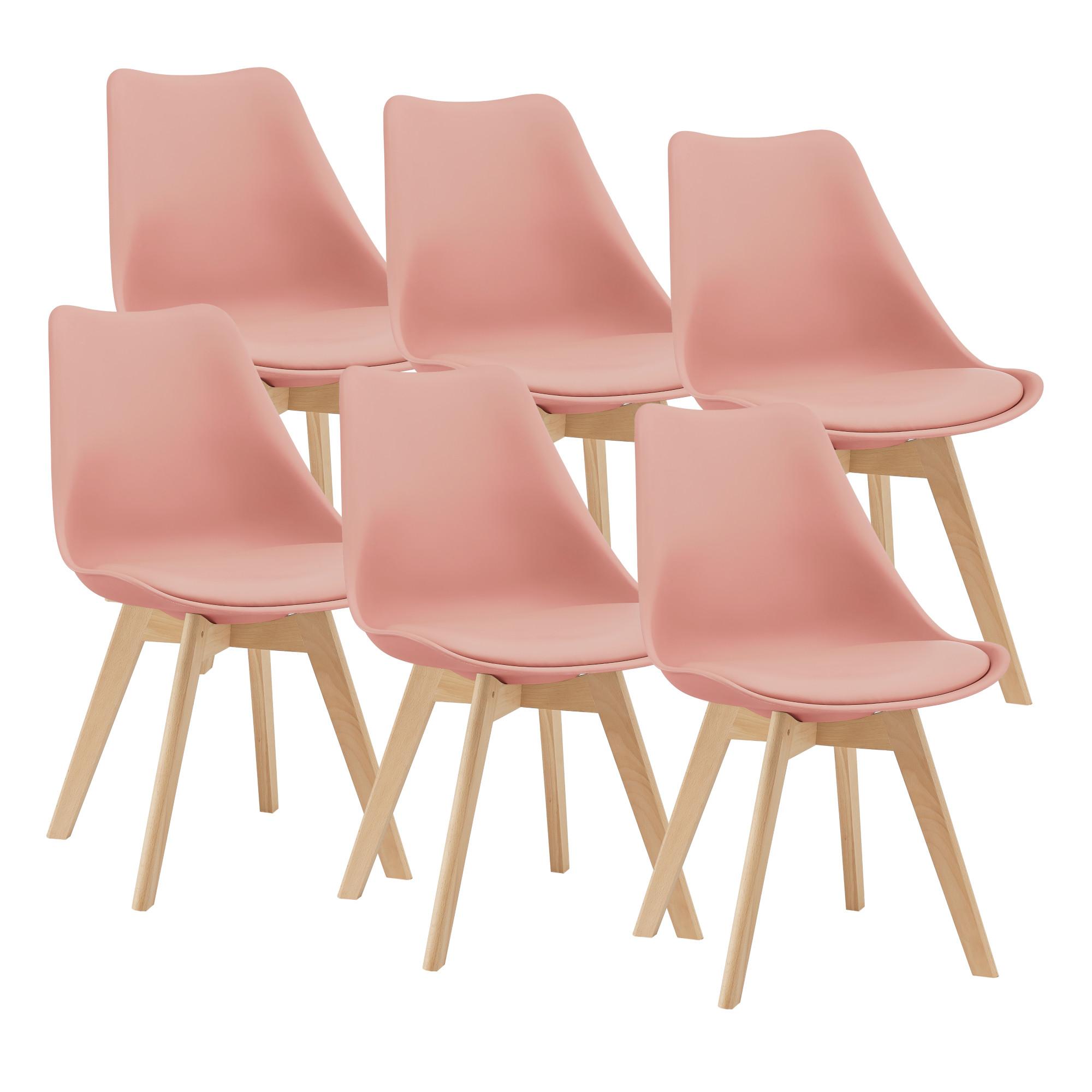 ESSZIMMERSTUHL-SET 6 TLG. Fläten - Hellrosa, Leder (49/81/57cm) - [en.casa]