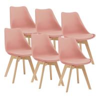 ESSZIMMERSTUHL-SET 6 TLG. Fläten - Hellrosa, Leder (49/81/57cm) - [en.casa]
