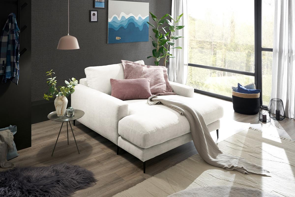 LONGSEAT CARA Weiß Cord - Schwarz/Weiß, Textil/Metall (132/84/170cm) - KAWOLA