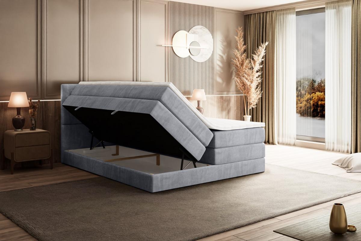 BOXSPRINGBETT OHIO KING - 180x200 - H3/H4 - Hellgrau - Hellgrau, Holzwerkstoff (180/200cm) - ALTDECOR
