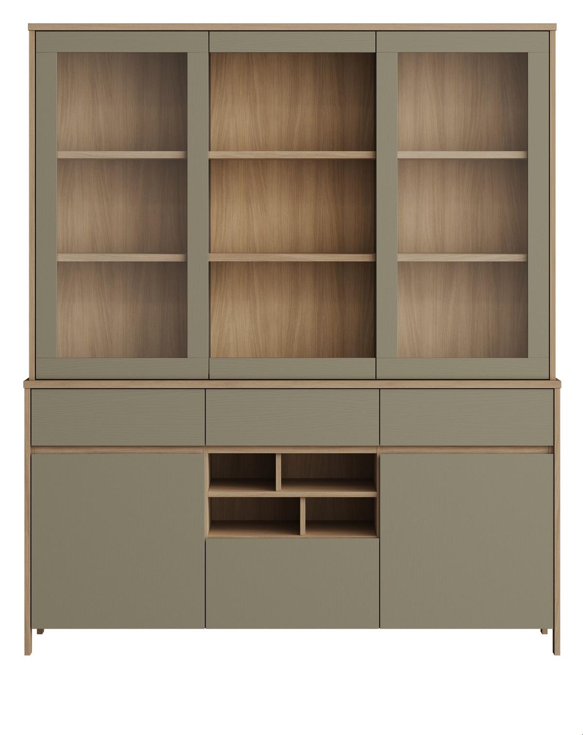 BUFFET Salbei grün, Eiche, Vitrinenschrank skandinavisch 164 x 195 cm, Soft-Close - Salbeigrün/Eichefarben, Glas/Holzwerkstoff (164/195/39cm) - Furn.Design