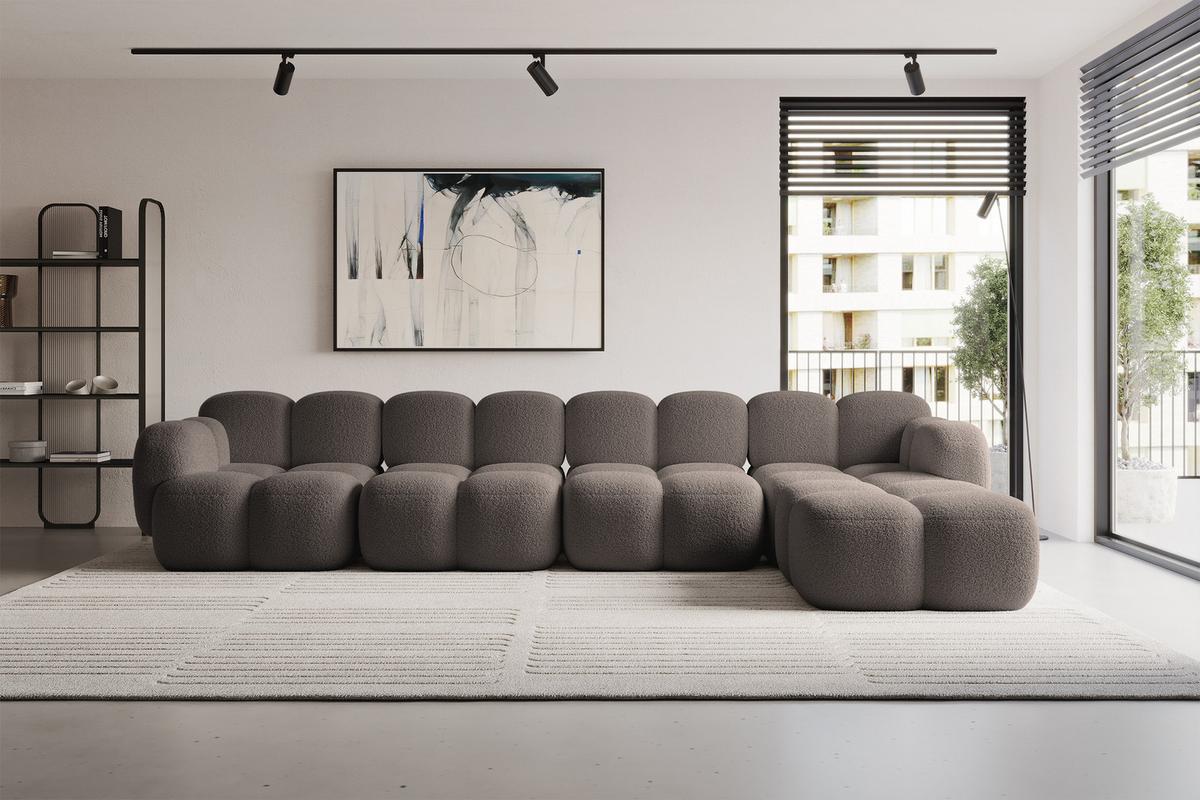 ECKSOFA modulares Sofa Rechts Miko-L3 390x205x75 Braun Bouclé - Dunkelbraun/Schwarz, Holzwerkstoff/Kunststoff (390/205cm) - ALTDECOR