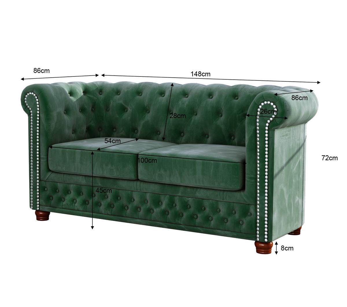 CHESTERFIELD-SOFA 2-sitzer Lauren Flasche grün Samt - Smaragdgrün/Braun, Holz/Textil (148/72/86cm) - S-Style Möbel