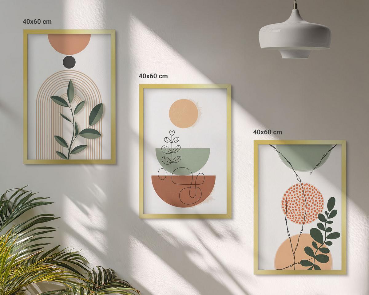 BILDER SET 3er Set - 40x60 cm Goldrahmen - Abstrakte Pflanzenformen - Goldfarben, Kunststoff (40/60cm) - TULUP