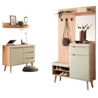 GARDEROBEN-SET 3-teilig Pistazie matt, Scandi Eiche, Garderobenkombination skandinavisch 227 x 197 cm - Eichefarben/Pastellgrün, Glas/Holz (237/200/40cm) - Furn.Design