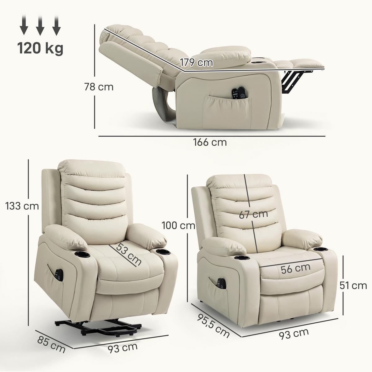 RELAXSESSEL aus PU-Leder Cremeweiß - Creme/Schwarz, Leder/Metall (93/100/95.5cm) - HOMCOM