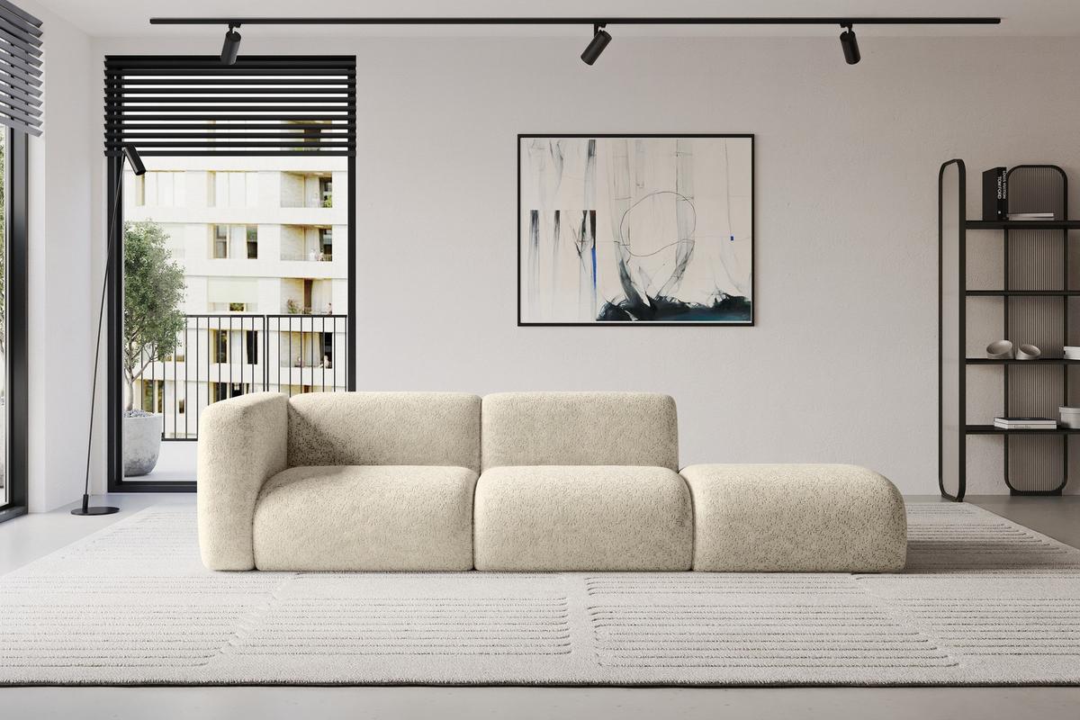 SOFA Ottomane Links MIRA-S3 296x89x70 Creme Velours - Creme/Schwarz, Holzwerkstoff/Kunststoff (296/70/89cm) - ALTDECOR