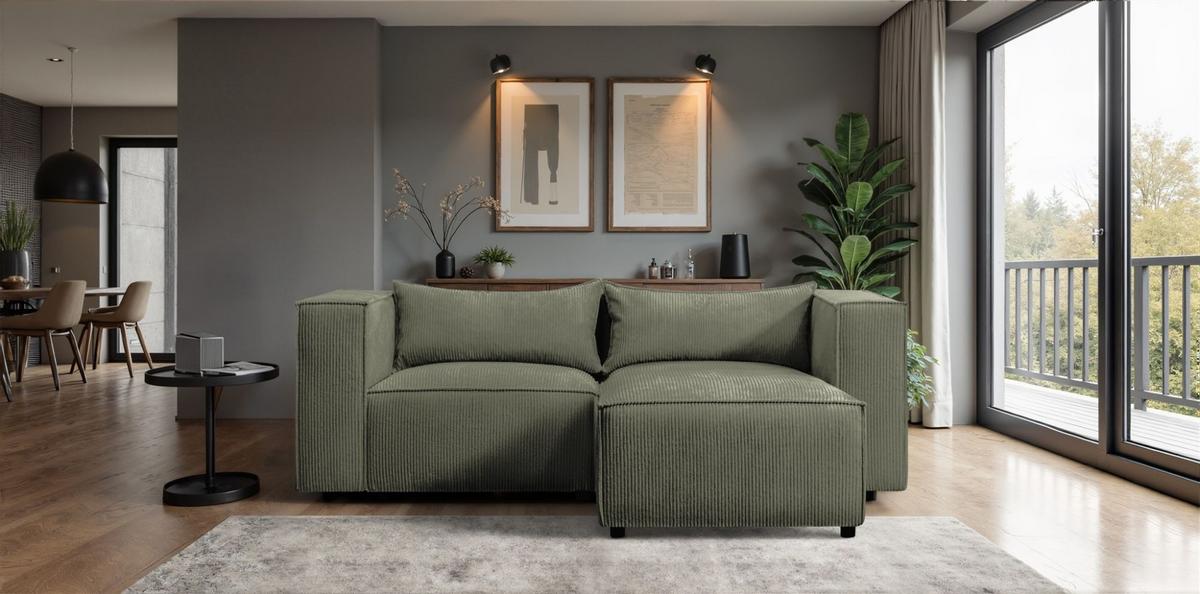 ECKSOFA Nevio Xs - Grün, Holzwerkstoff/Textil (210/185cm) - Fun Möbel
