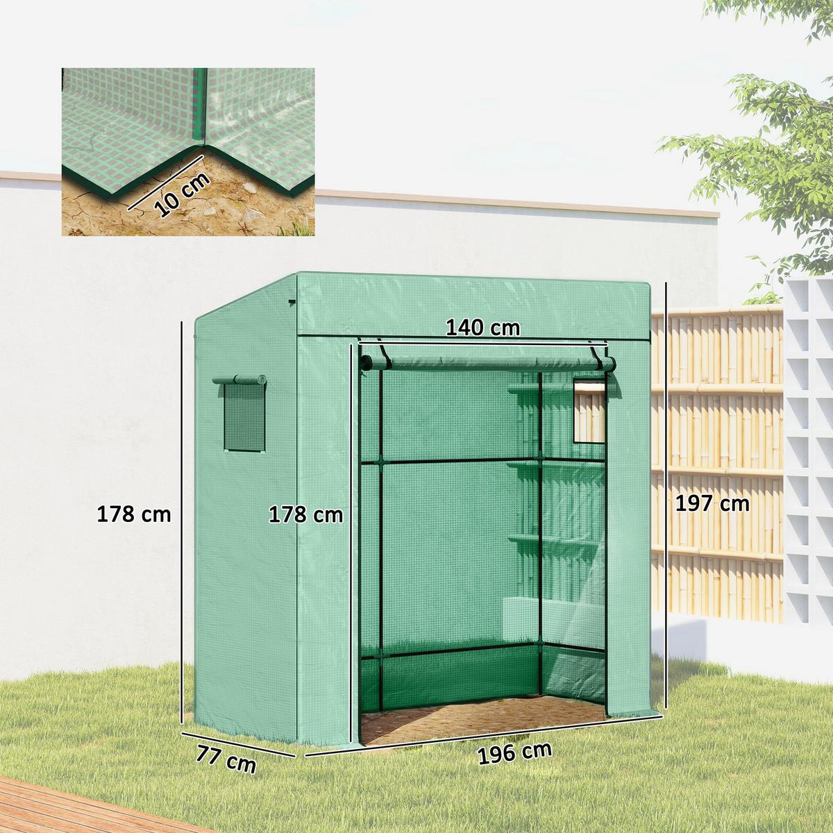 GEWÄCHSHAUS mit Rolltor aus Polyethylen Grün - Grün, Kunststoff (77/197/196cm) - Outsunny