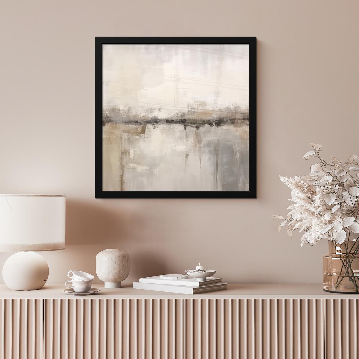 POSTER MIT RAHMENGERAHMTES BILD Moderne Kunst - Abstrakt - Beige 40x40 cm - Beige, Papier (40/40cm) - MuchoWow