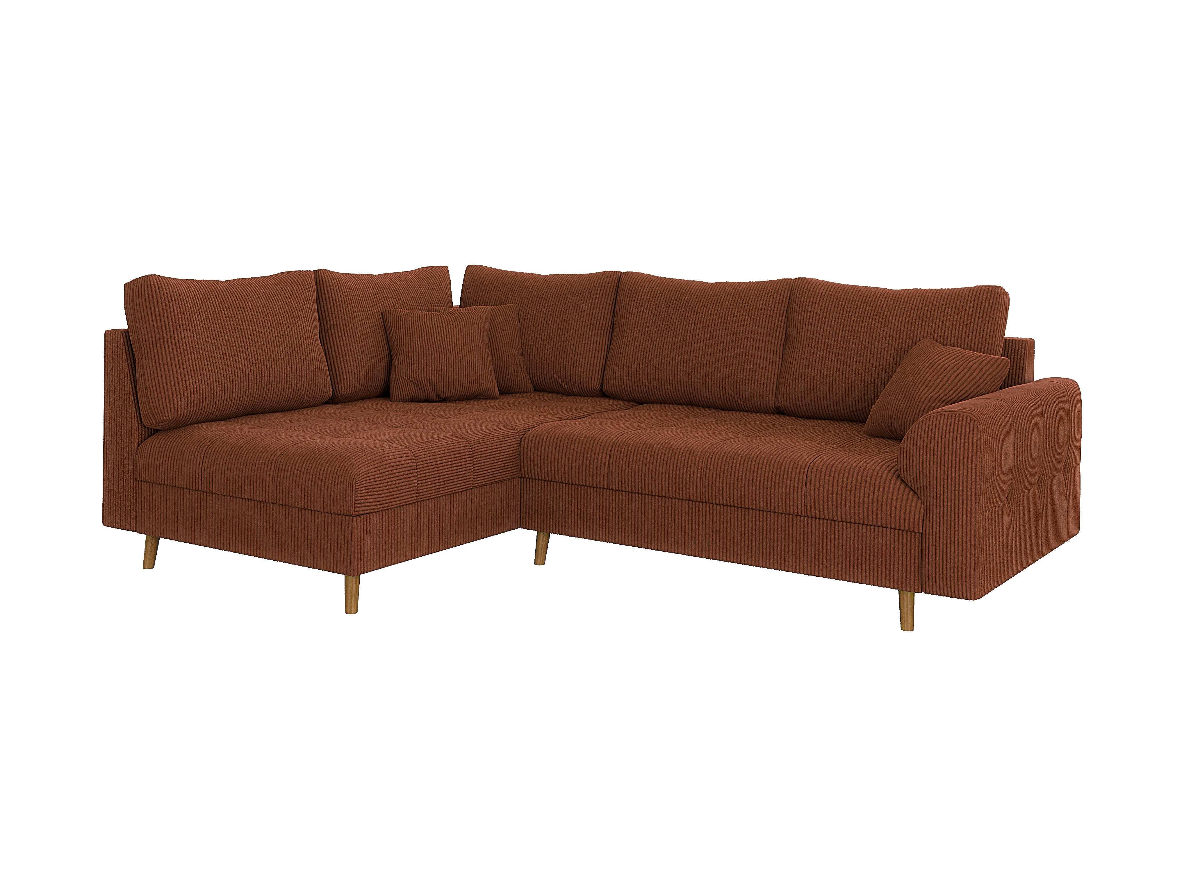 ECKSOFA Alma Terrakotta Cord - Ottomane links - Terracotta/Braun, Holz/Textil (231/161cm) - S-Style Möbel