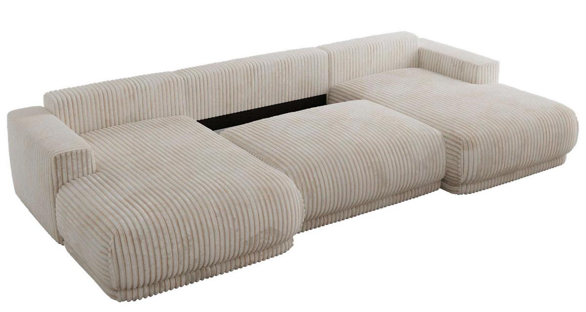 WOHNLANDSCHAFT RINA U Beige Cord - Beige/Schwarz, Kunststoff/Textil (360/85/170cm) - MKS