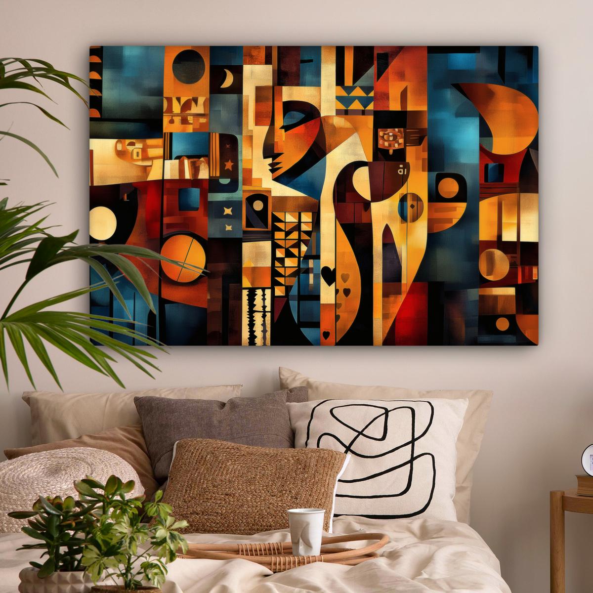 LEINWANDBILD Figuren - Abstrakt - Symbole Wohnzimmer Groß 120x80 cm - Terracotta, Textil (120/80cm) - MuchoWow