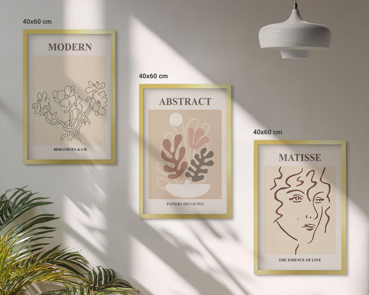 BILDER SET 3er Set - 40x60 cm Goldrahmen - Moderne Pflanzenlinien - Goldfarben, Kunststoff (40/60cm) - TULUP