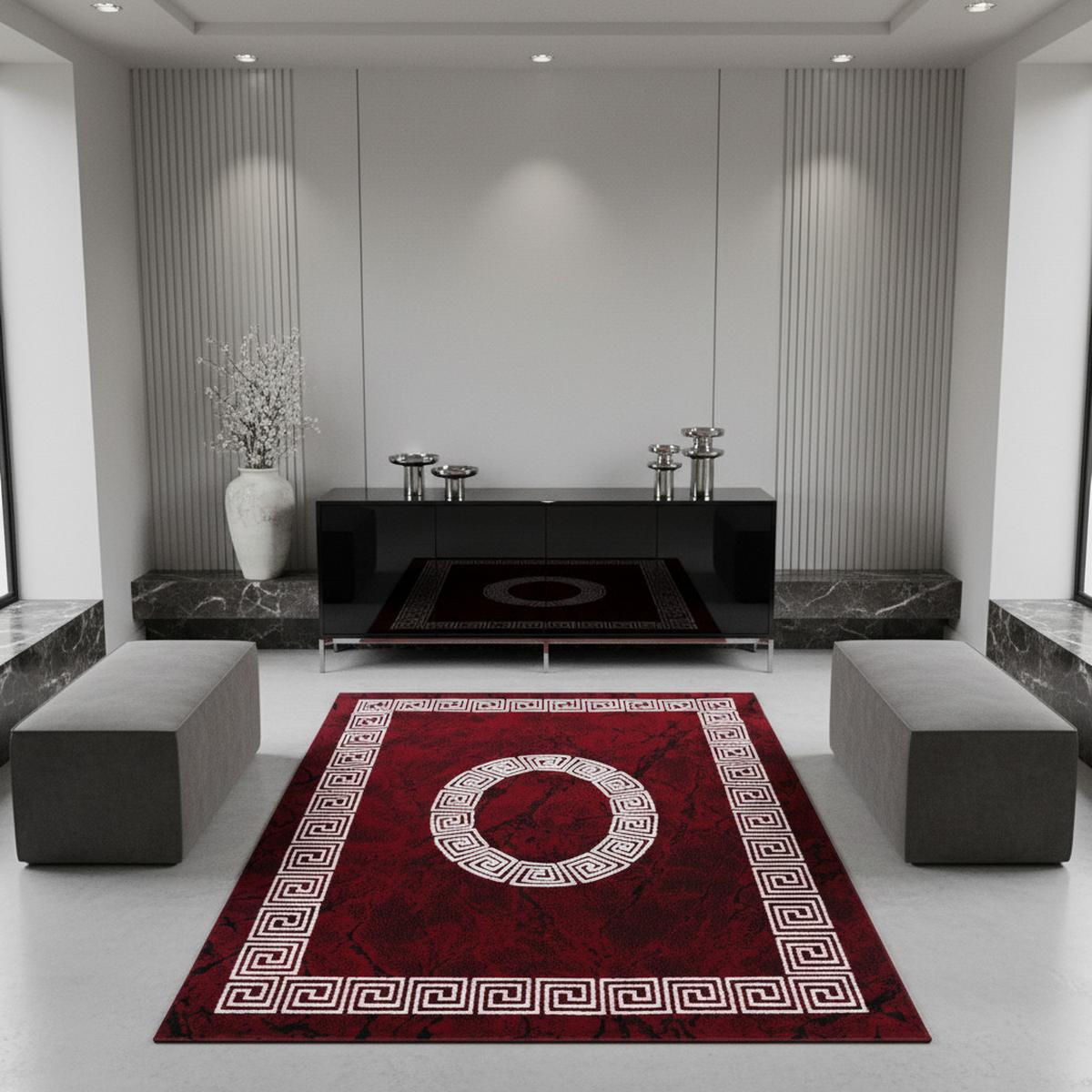 KURZFLORTEPPICH INN, mit Mäander-Muster, Rot, 120 x 170 cm - Rot, Textil (120/170cm) - KADIMA DESIGN