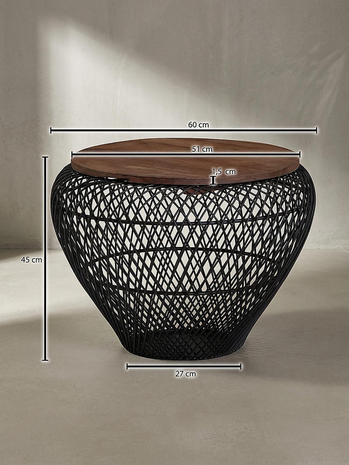 COUCHTISCH Rund mit Stauraum, Holz-Metallgestell, Mango-Massivholz, Schwarz 60x60x45 cm - Schwarz, Holz/Metall (60/60/45cm) - KADIMA DESIGN