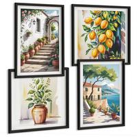 BILDER SET 4er Set - 50x50 cm & 40x60 cm Schwarzer Rahmen - Zitronenblüten am Meer - Schwarz, Kunststoff (50/50cm) - TULUP