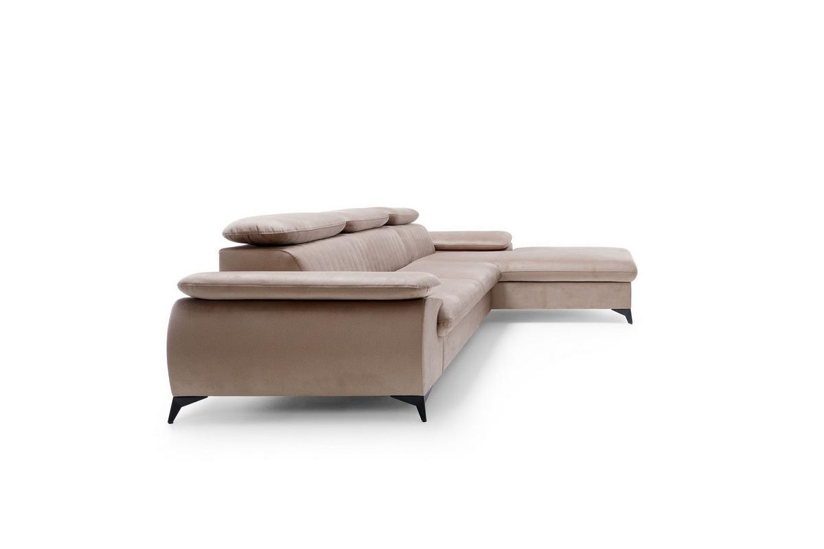ECKSOFA FIORE Braun Velours-Stoff mit Schlaffunktion - Braun, Holz (280/193cm) - MASSENO