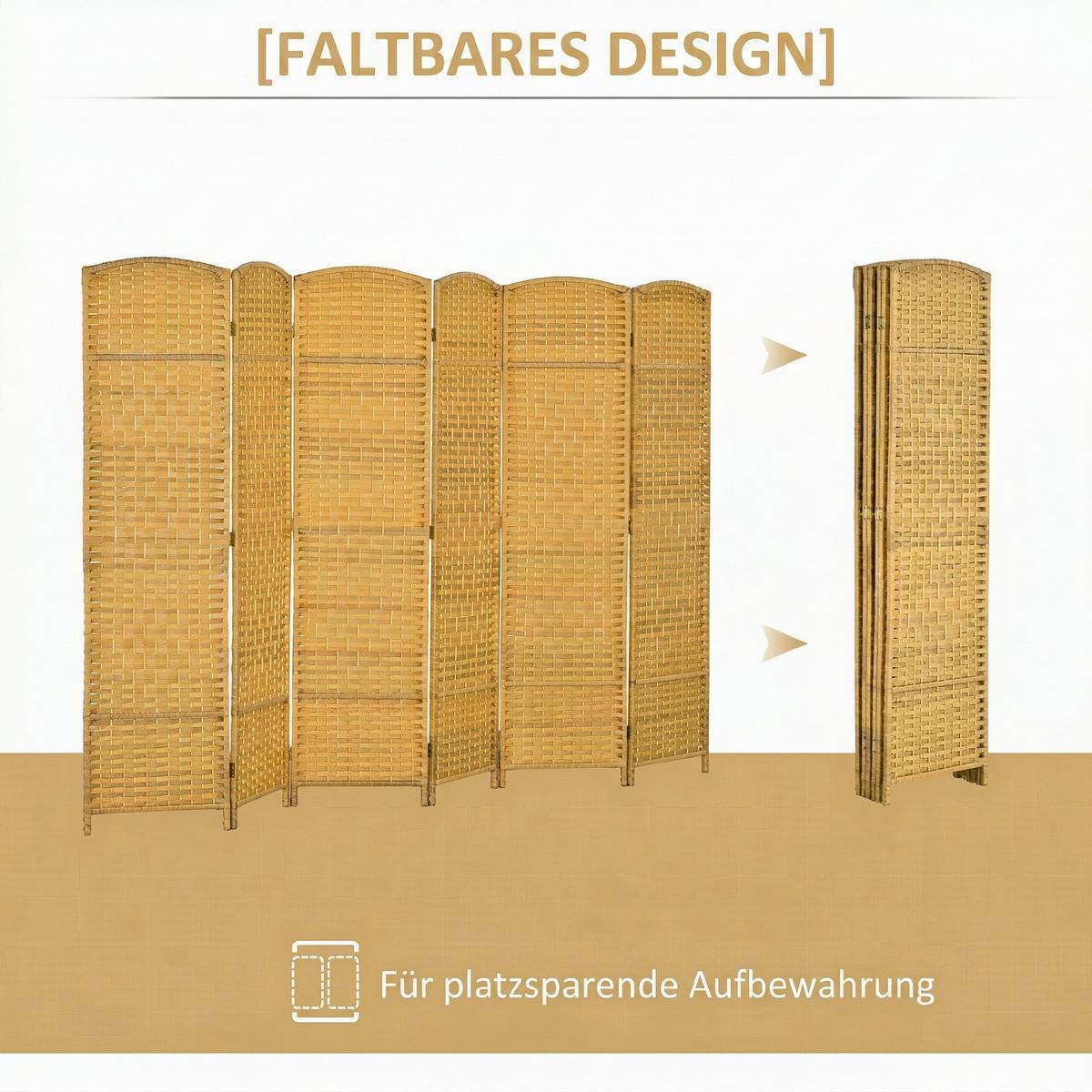 PARAVENT Polypropylen Kiefernholz Naturholz - Naturfarben, Holz (1.7/180cm) - HOMCOM