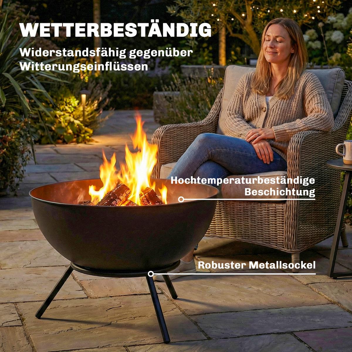 FEUERSTELLE mit Schürhaken Metall Schwarz - Schwarz, Metall (53/66/60cm) - Outsunny