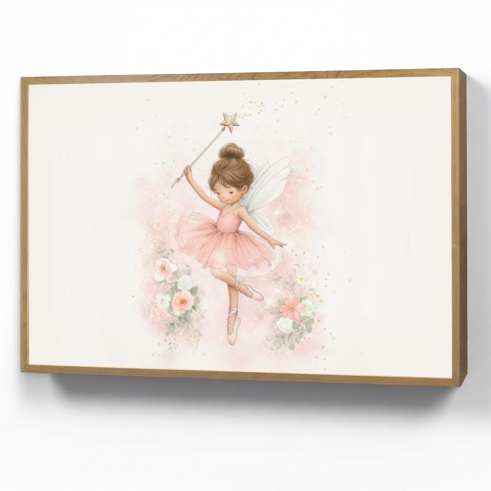 WANDLEUCHTE MIT AKKU Ballerina - Fee - Blumen - Rosa 100x70 cm - Rosa, Holzwerkstoff (100/70/8cm) - OnlyWow