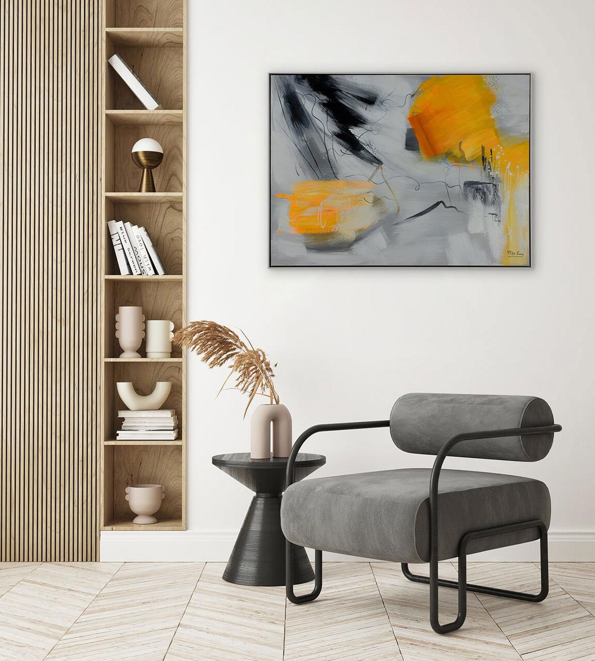ACRYLBILD HANDGEMALT 102,5/77,5 cm - Orange/Grau, Textil (102.5/77.5cm) - KUNSTLOFT