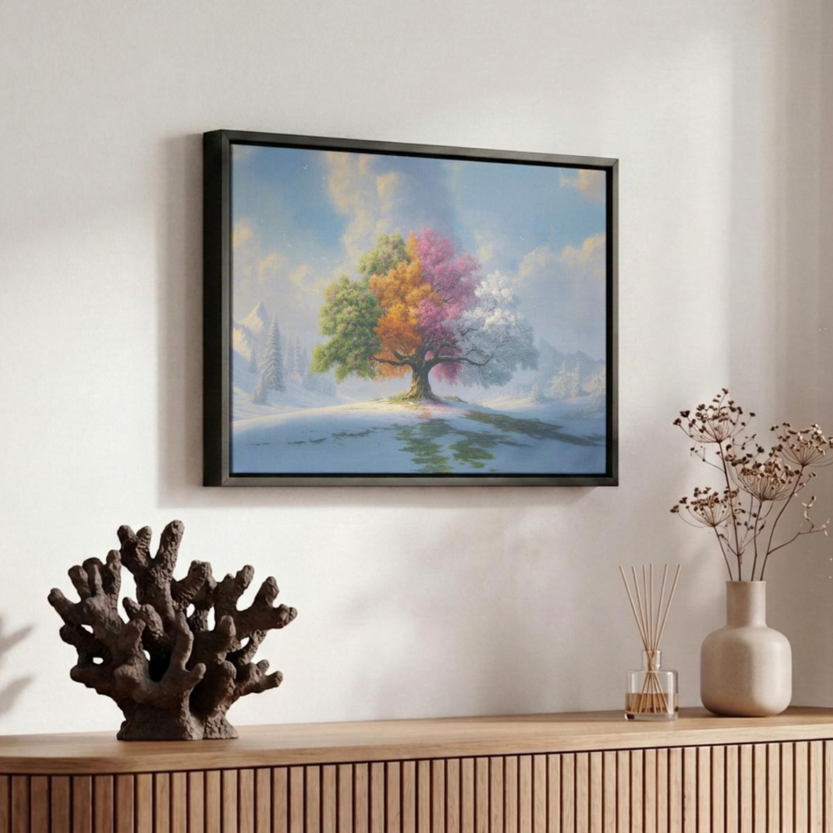 LEINWAND Bilder mit Rahmen - Baum - Jahreszeiten - Winter - Landschaft - 30x20 - Multicolor, Textil (30/20cm) - MuchoWow