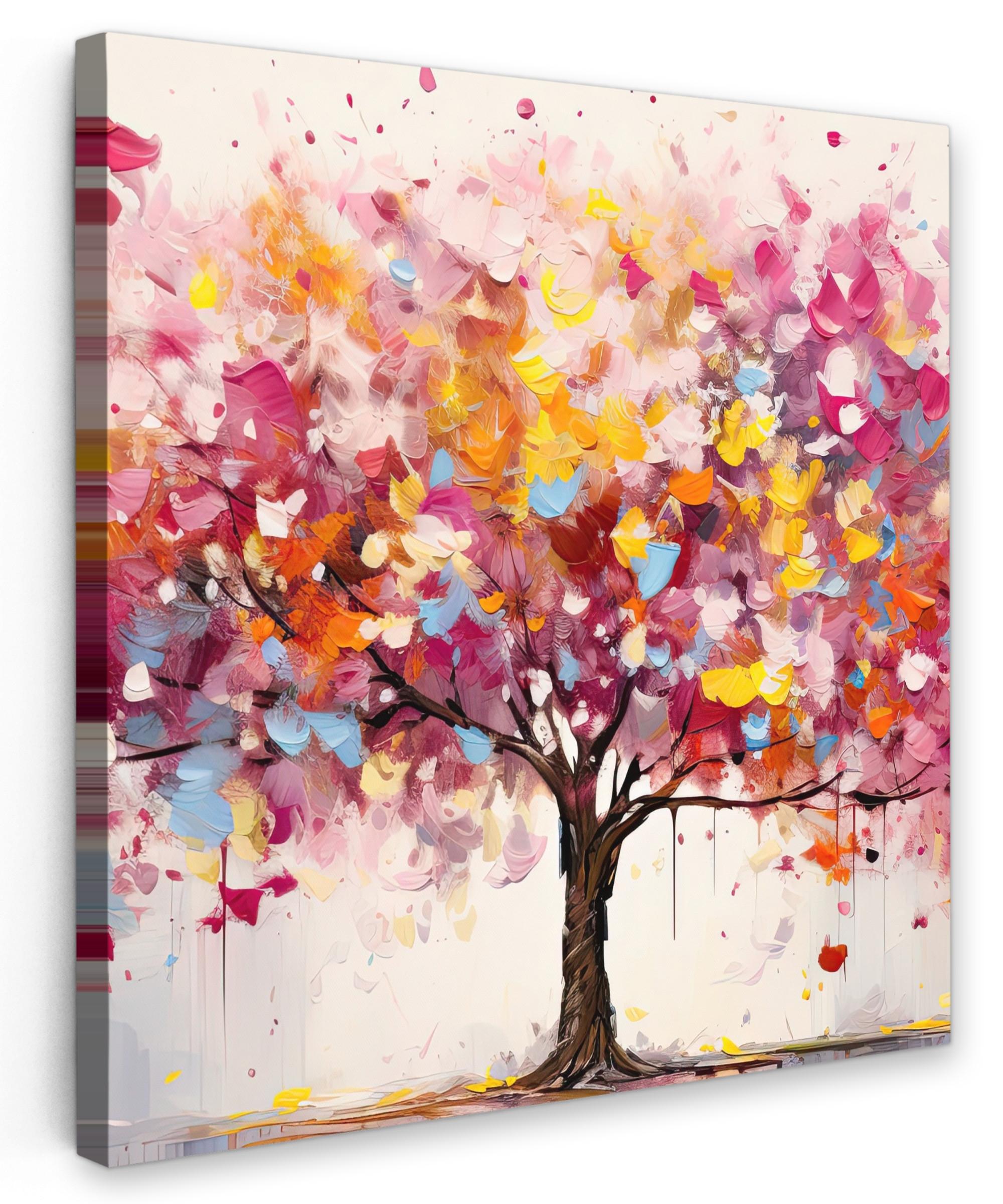 LEINWANDBILD Aquarell - Baum - Kunst - Abstrakt Deko Wohnzimmer 20x20 cm - Rosa, Textil (20/20cm) - MuchoWow