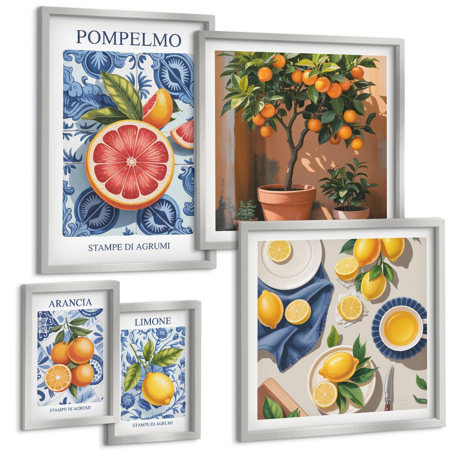 BILDER SET 5er Set - 50x50 cm & 20x30 cm & 40x60 cm Silberner Rahmen - Stilvolle Grafik, Ballerina-Architektur - Silberfarben, Kunststoff (40/60cm) - TULUP