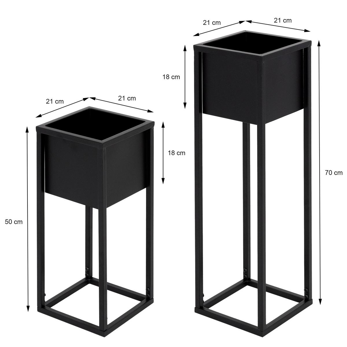 BLUMENSTÄNDER im 2er Set Schwarz 21 x 50/70 x 21 cm aus Metall - Schwarz, Metall (70/21/70cm) - ML-DESIGN