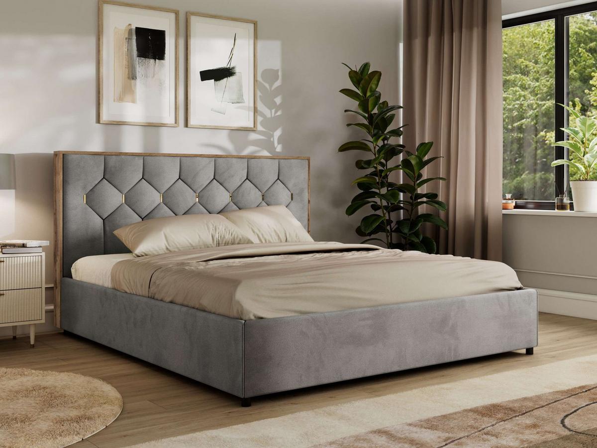 POLSTERBETT LARINO CLASSIC 180/200 - Hellgrau Velvet - Multipocket-Matratze - Hellgrau, Textil (180/200cm) - MKS