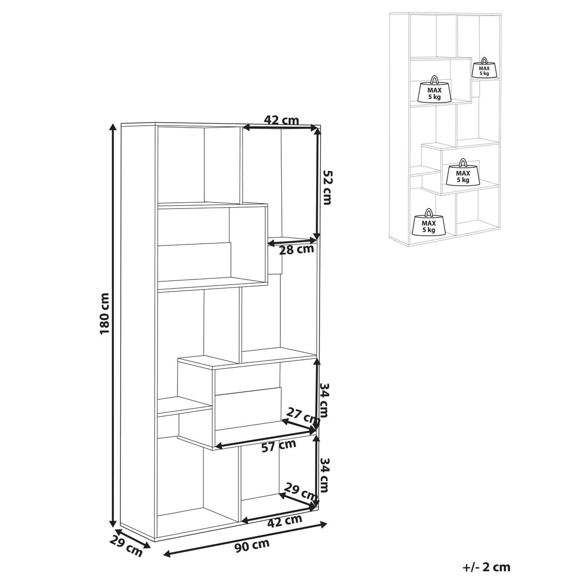 BÜCHERREGAL mit 6 Ebenen 180 cm Hellbraun Chateh - Hellbraun, Holzwerkstoff (90/180/29cm) - Beliani