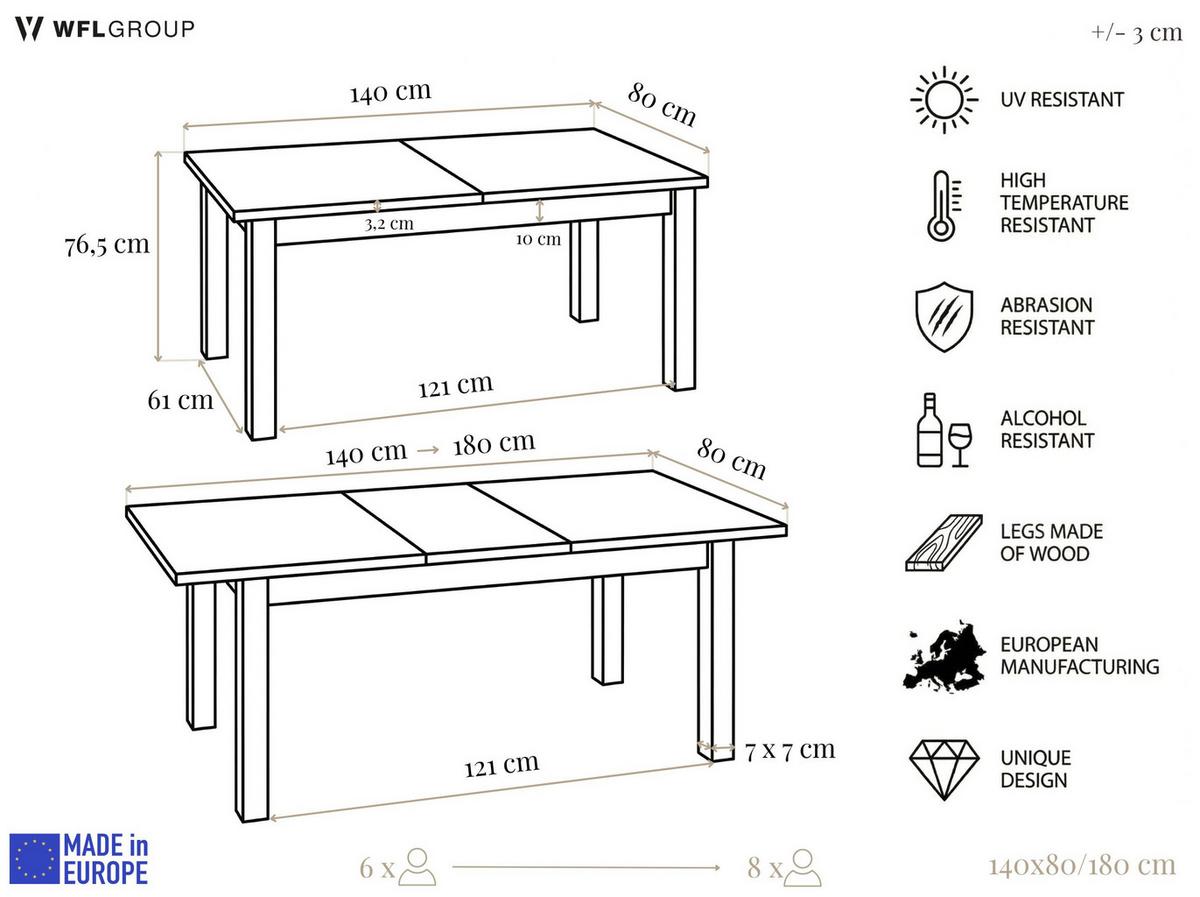 ESSTISCH Lindberg ausziehbar verlängerbar rechteckig, Eiche Braun Rustikal 140-160/80/77 cm - Alteiche/Schwarz, Holz/Holzwerkstoff (80/180/76.5cm) - WFL GROUP