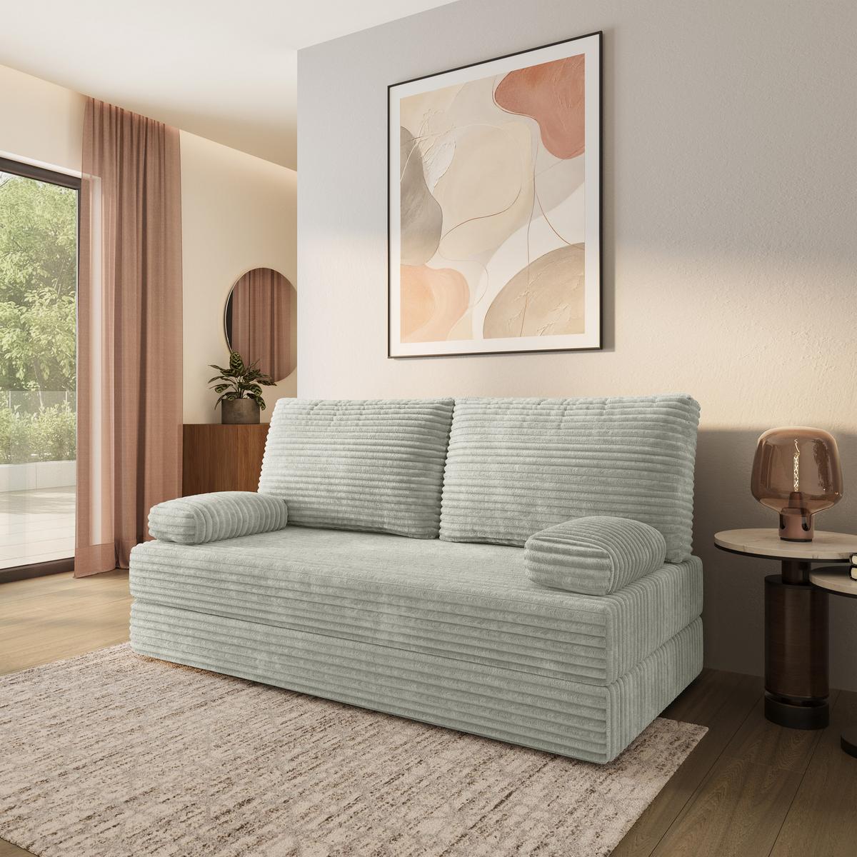 BETTSOFA SILAR aus Schaumstoff Kordstoff Hellgrau Schlaffunktion - Hellgrau, Textil (170/86/80cm) - MASSENO