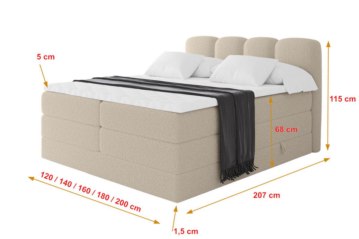 BOXSPRINGBETT mit Matratze H3/H4 - NINA KING - 200x200 cm Dunkelbeige - Baltimorefarben, Holzwerkstoff (200/200cm) - ALTDECOR