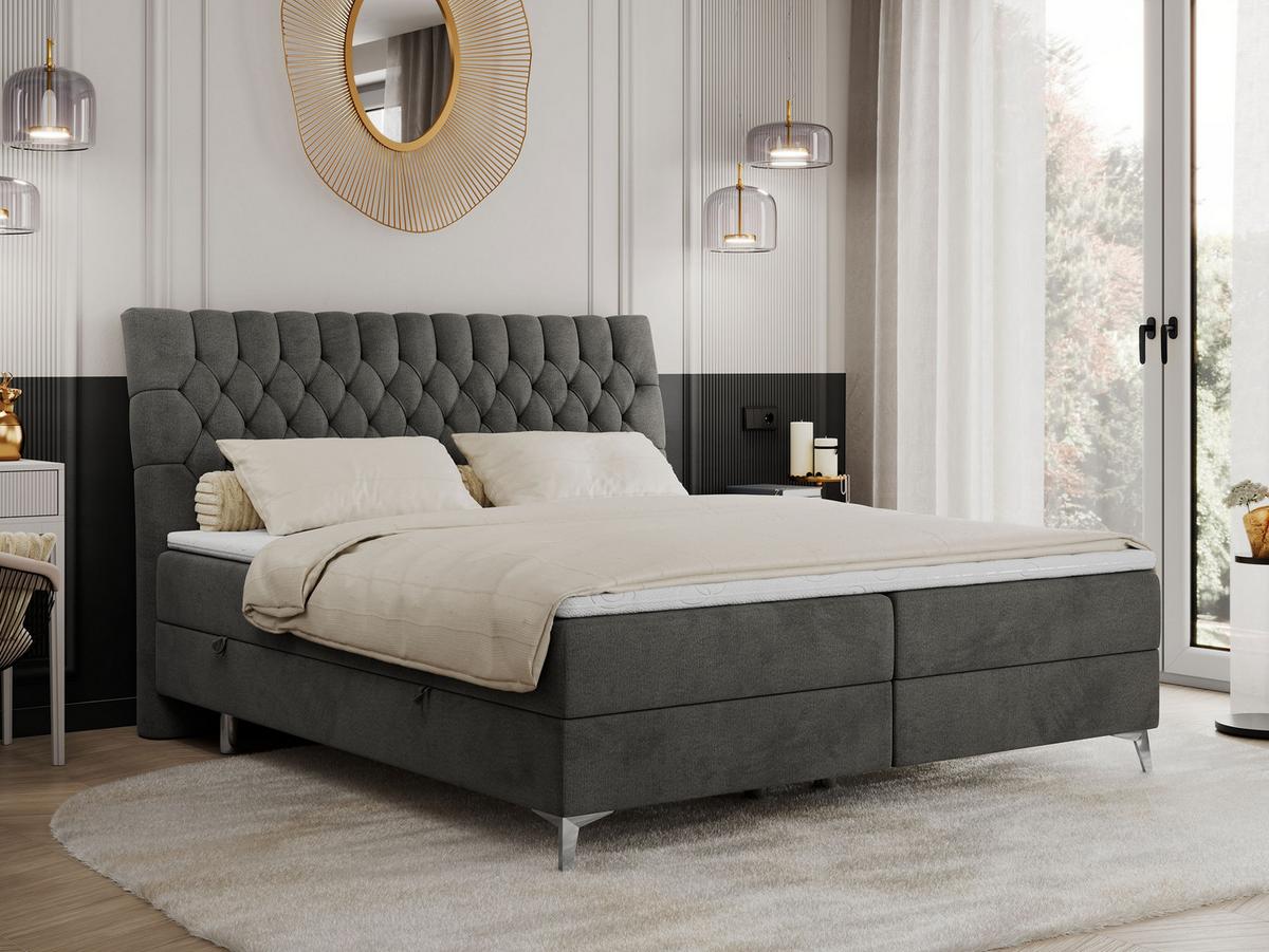 BOXBETT MILEN 120/200 Dunkelgrau Velvet - H3 - Dunkelgrau, Holz/Textil (120/200cm) - MKS