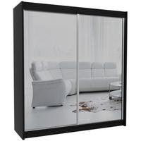 SCHWEBETÜRENSCHRANK Debra 200/216/61 schwarz mit Spiegel - Schwarz, Holzwerkstoff (200/216/61cm) - Beautysofa