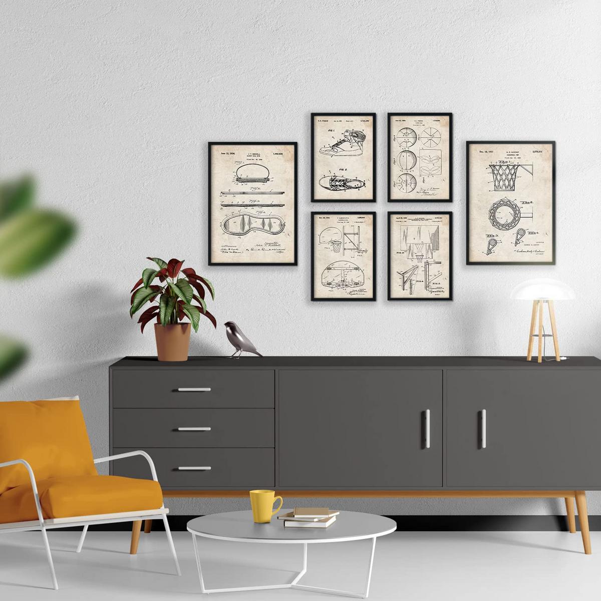 POSTER Set Mit 6 Plakaten Mit Basketball Patenten Im Vintage Stil A3 & A4 Rahmenlos - Klar, Papier (29/3cm) - Nacnic
