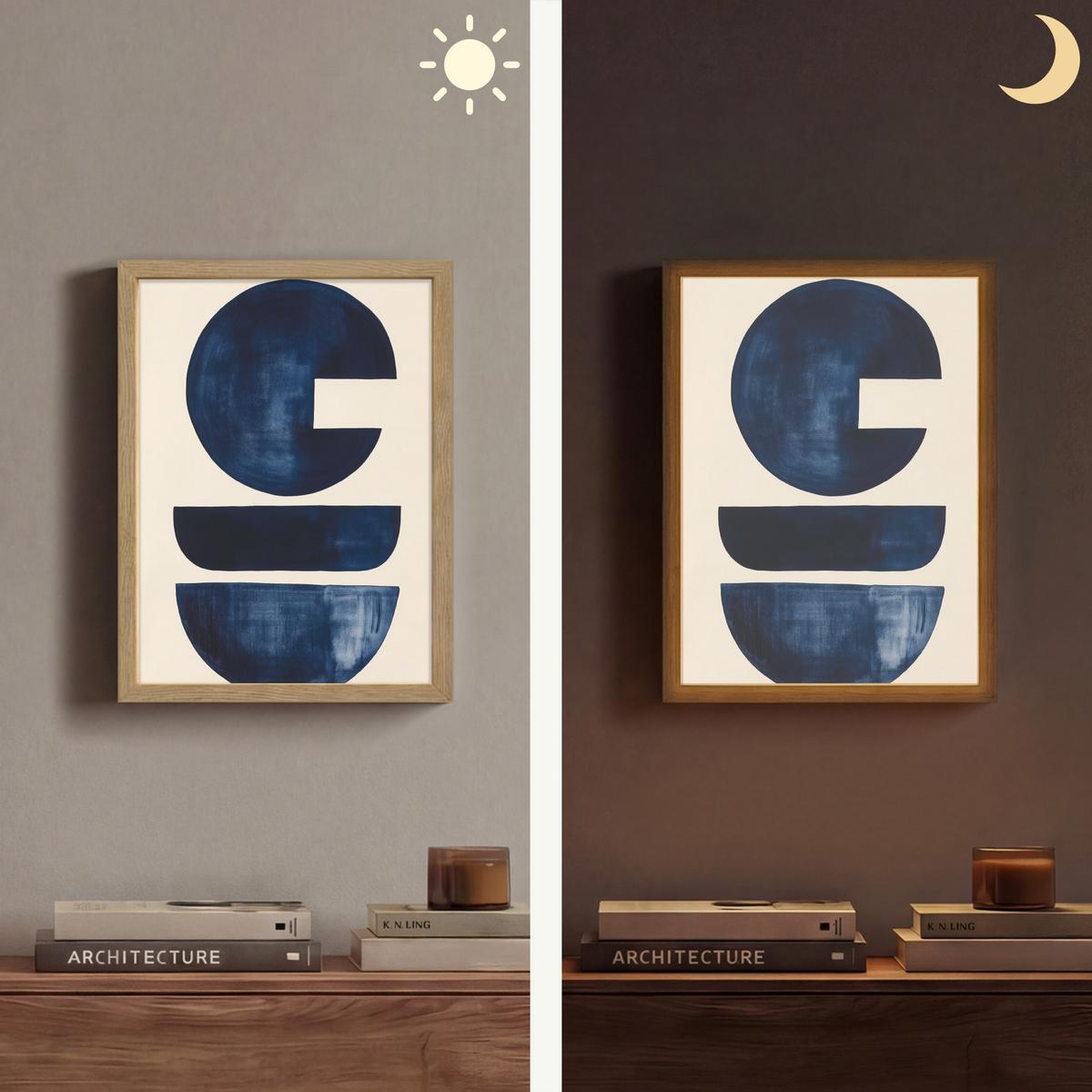 WANDLEUCHTE MIT AKKU Formen - Blau - Abstrakt 30x40 cm - Dunkelblau, Holzwerkstoff (30/40/8cm) - OnlyWow