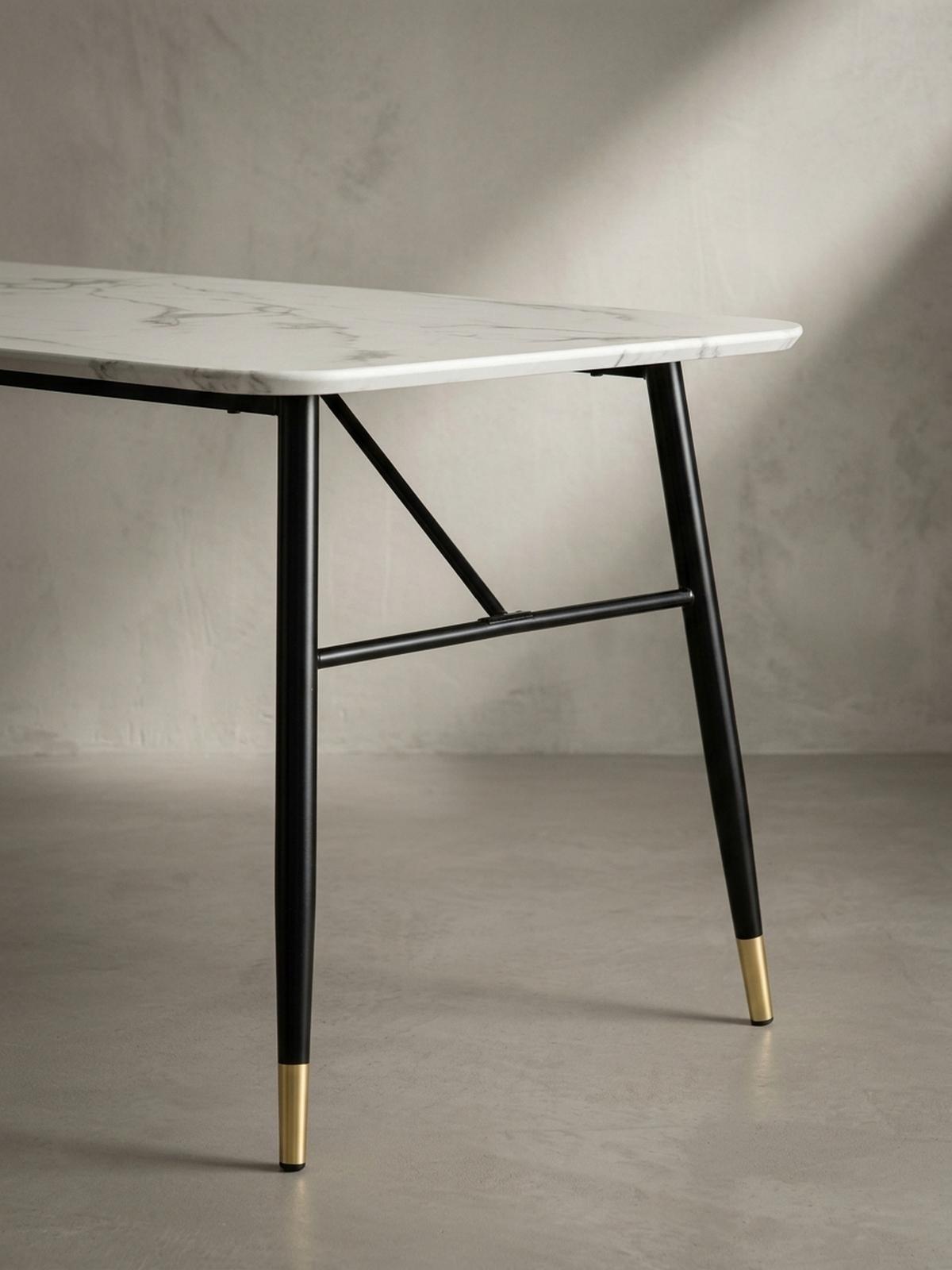 ESSTISCH Marmoroptik Metall Rechteckig Modern Klein, Weiß 180x90x76 cm - Goldfarben/Weiß, Holzwerkstoff/Metall (90/180/76cm) - KADIMA DESIGN